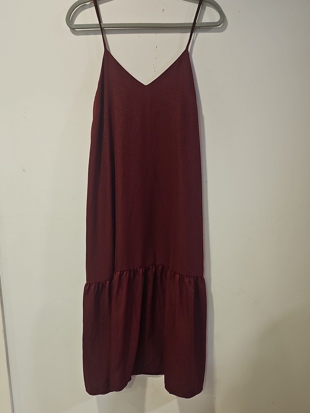 Hatch Red V-Neck Slip Dress with Subtle Dot Texture